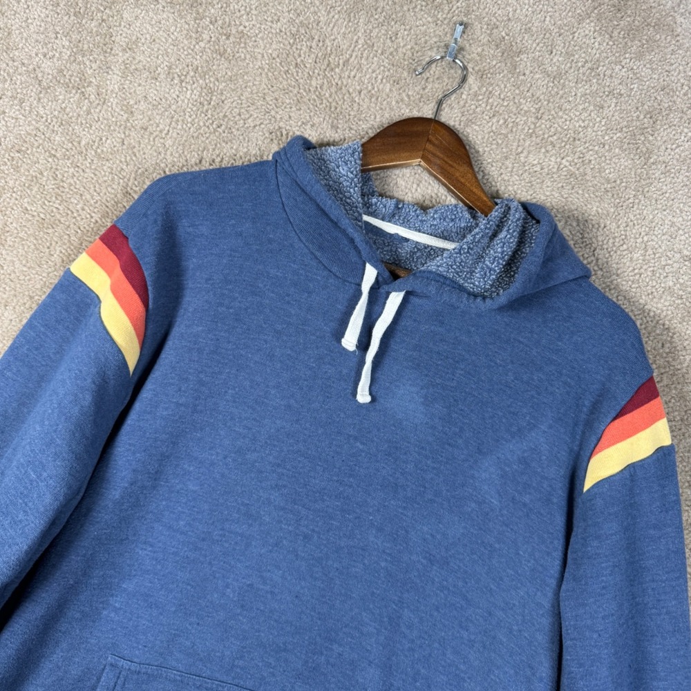 Marine Layer Hoodie Mens XL Blue Rainbow Stripe Retro Pullover Sweatshirt